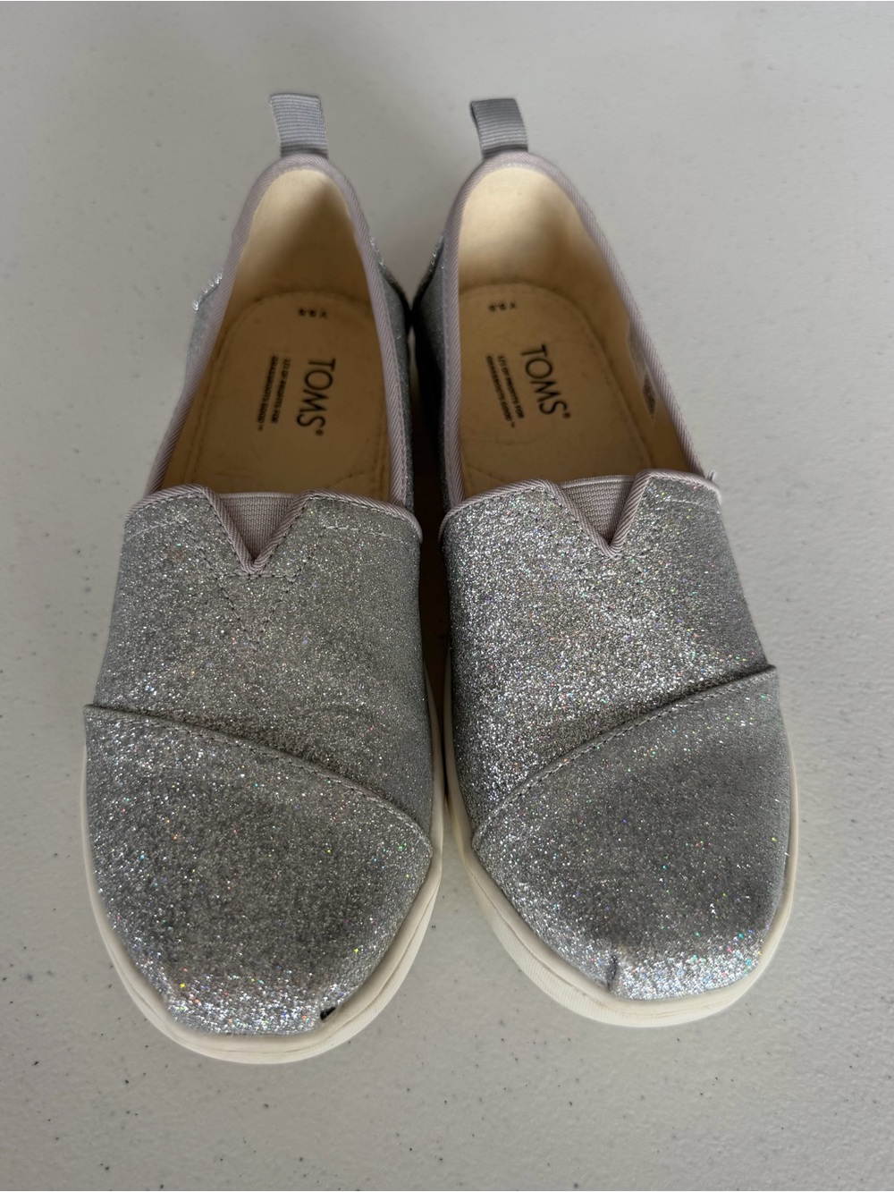 TOMS Silver Glitter Slip-On Shoes